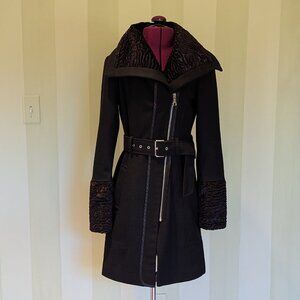 GUESS Women’s Wool-Blend Faux-Fur-Trim Belted Coat, XS